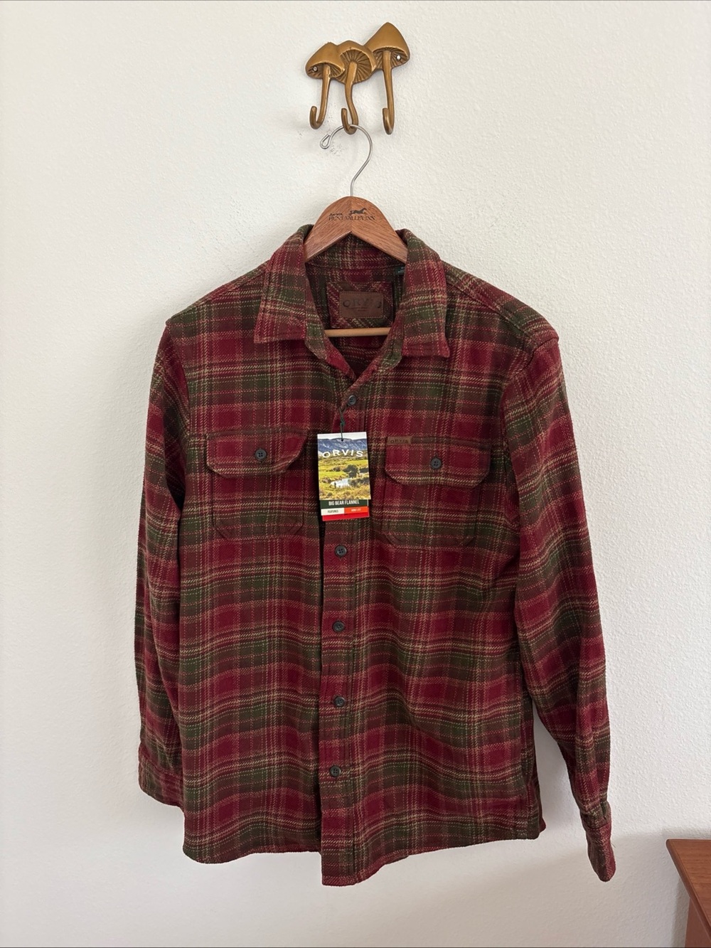 Orvis Mens Heavyweight Big Bear Flannel Shirt medium Autumn Rust New with tags